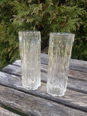 Glas, Vaser, slanke/klart glas/bark-mønster, Ravenhead, 1960-1970'erne, 16,7 cm høje, 70 kr per styk
