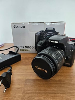 Canon, EOS 1000D, spejlrefleks, 10 megapixels, 18-55mm x optisk zoom, Perfekt, Ældre kamera, men sta