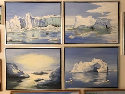 Akrylmaleri, NO Søndertoft, motiv: Landskab, 4 stk malerier fra Grønland. 
Motiv fra Ilulissat. 
Hve