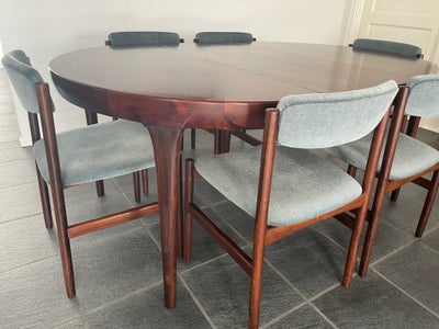 Ib Kofoed Larsen, spisebord m. stole, Lækkert spisebordssæt fra 1960’erne 

Rund spisebord af Ib Kof