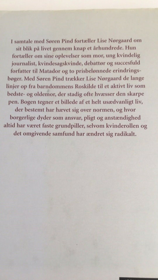 Lise Nørgaard Et portræt, Søren Pind, genre: biografi