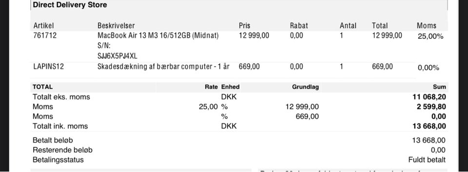 Andet mærke Macbook Air M316 Gb ram, M3 GHz, 16 GB ram