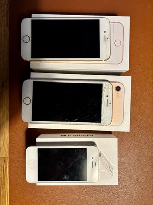 iPhone 7, 32 GB, guld, Rimelig, iPhone 7, iPhone 6S og iPhone 5 sælges samlet. 
På iPhone 7 er glass