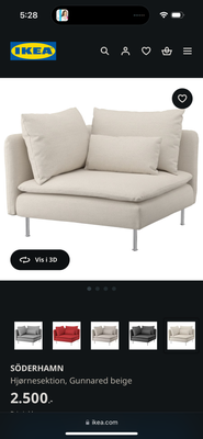 Sofa, stof, Sælger to styks Ikea Søderhamn hjørnemodul sofaer, der er sat sammen til én sofa. Kan ad