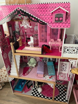 Barbie, Barbie hus med masser af tilbehør, Barbiehus med dukker, heste og masser tilbehør 