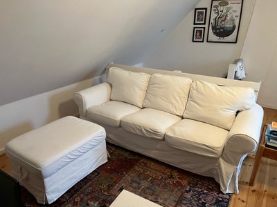 Sofa, bomuld, 3 pers. , Ektorp, Fin hvid Ektorp sofa fra Ikea med puf. Aftageligt betræk - kan både 