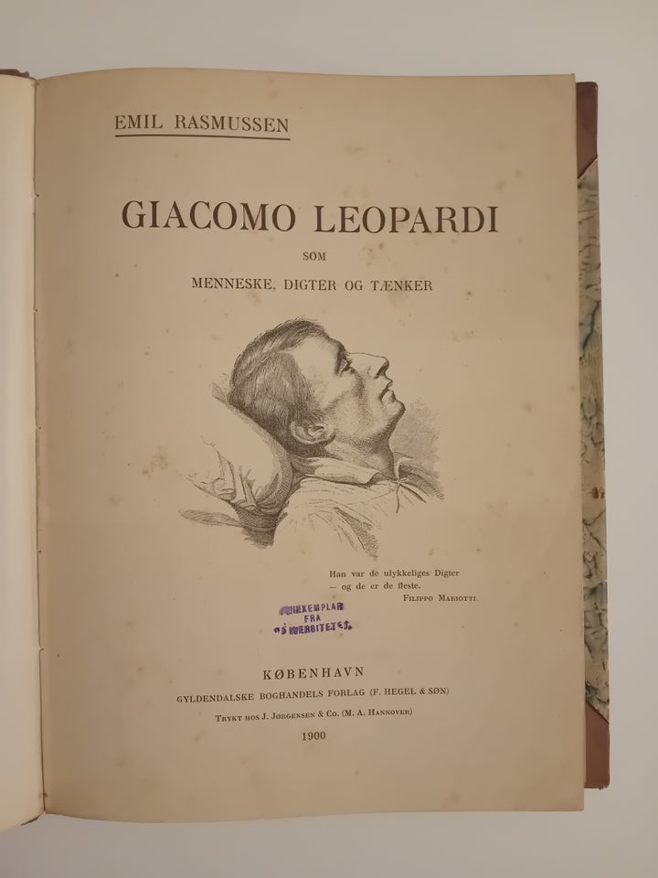 Giacomo Leopardi som Menneske, Digter og Tænker, Emil