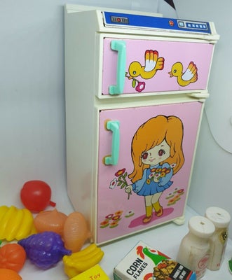 Andet legetøj, Køleskab, S.i.s, Japan køleskab s.t.s y blik og plastik vintage retro med indhold 
De