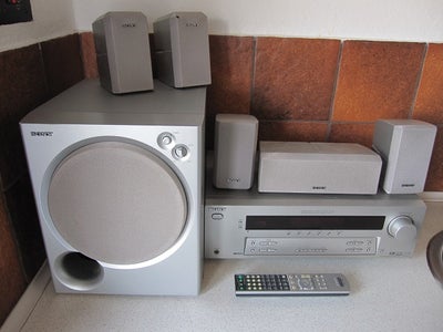 Sony, STR-DE495P + SA-WMSP85, 5.1 højttalersæt, Perfekt, 

- ALU-farvet,
- Forstærker STR-DE495P m/f