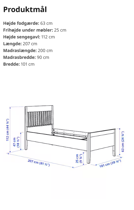 Enkeltseng, IKEA, b: 90 l: 200 h: 63
