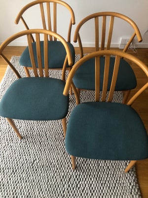 Spisebordsstol, Træ og uld, Ukendt, 4 flotte spisebordsstole i bøg og dueblå uld. 
Samlet pris 1800