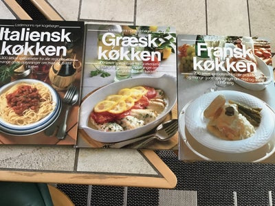 Det franske ,køkken , emne: mad og vin, Det italienske køkken og det græske køkken 
3 kogebøger med 