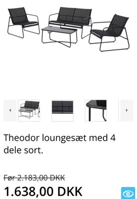 Havemøbelsæt, Theodor, Stål, Helt nyt, samlet theodor loungesæt med 4 dele sort. 

Ny pris 2183 kr,-