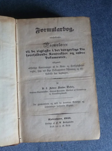 Ørsteds Formularbog, Indb. Bog, 180 år gl.