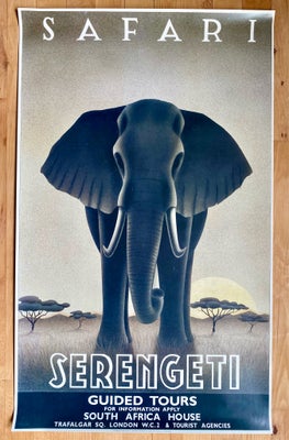 Plakat , Serengeti Tours, motiv: Elefant - Reklame for guides tours i Serengeti , b: 57 h: 91, Elefa