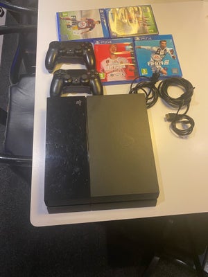 Playstation 4, Perfekt, Ps 4 
2 controller
4 spil
Med alle kabler 
Virker perfekt!!!!