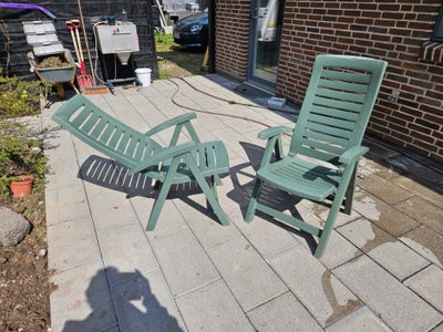 Havestole, Plastik, Havestole lægge stole 
Fin stand kan lægges ned.
Kan foldes sammen. 
Prisen er p