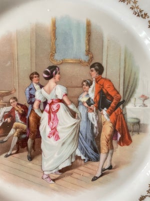 Tallerken, Fine hereskablige tallerkener - 2 stk - porcelæn bemalet med selskab af mænd og kvinder i