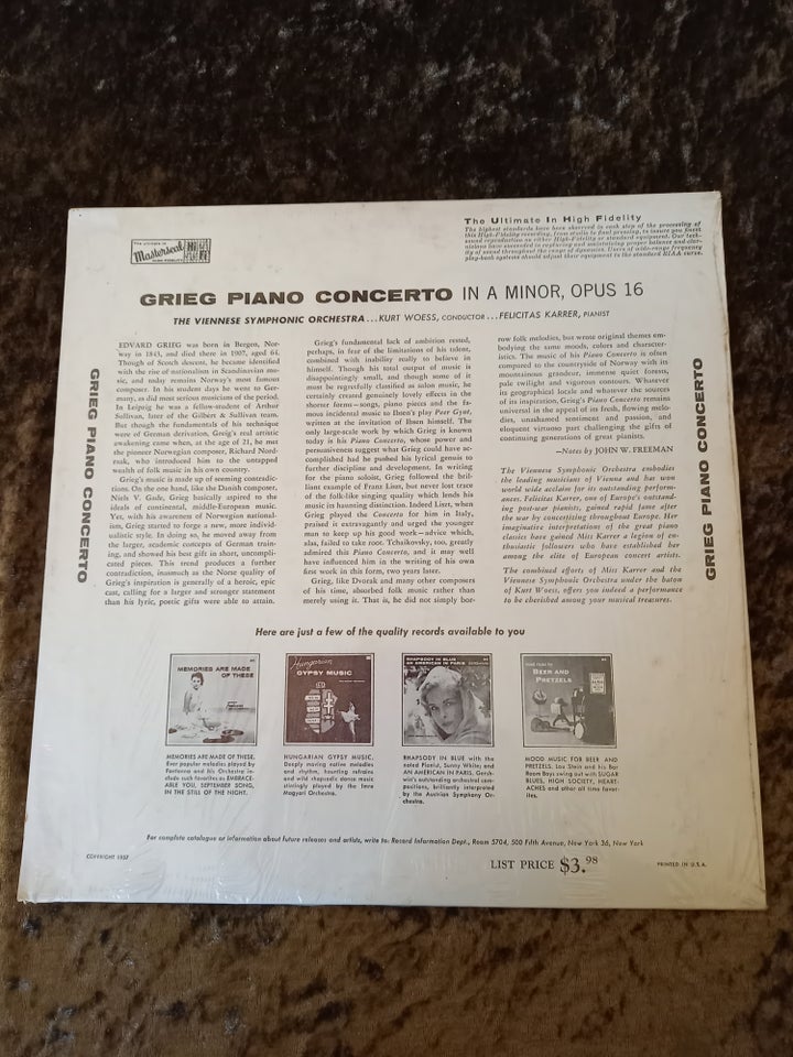 LP, GRIEG, Grieg Piano Concerto