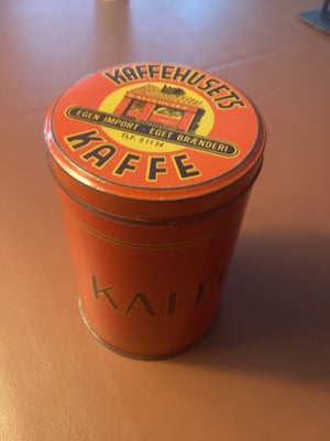Dåser, Kaffehusets Kaffedåse, Lidt sjælden Flot rød kaffedåse med kaffehusets skrift på låget
Højde 