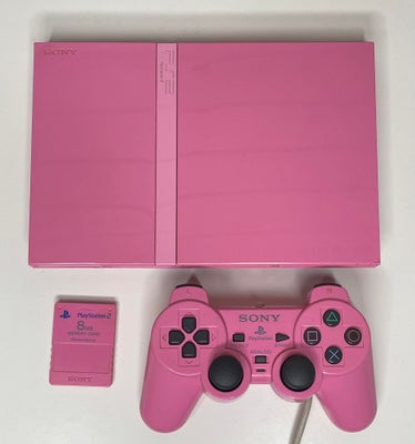 PS2 Slim Pink Limited Edition, PS2, 

Testet og virker
Controller, memory card og kabler medfølger.
