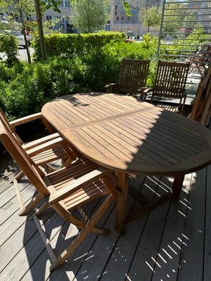 Havemøbelsæt, Jutlandia, Teak træ, Jutlandia teaktræ havesæt med bord og op til 6 foldbareluksusstol