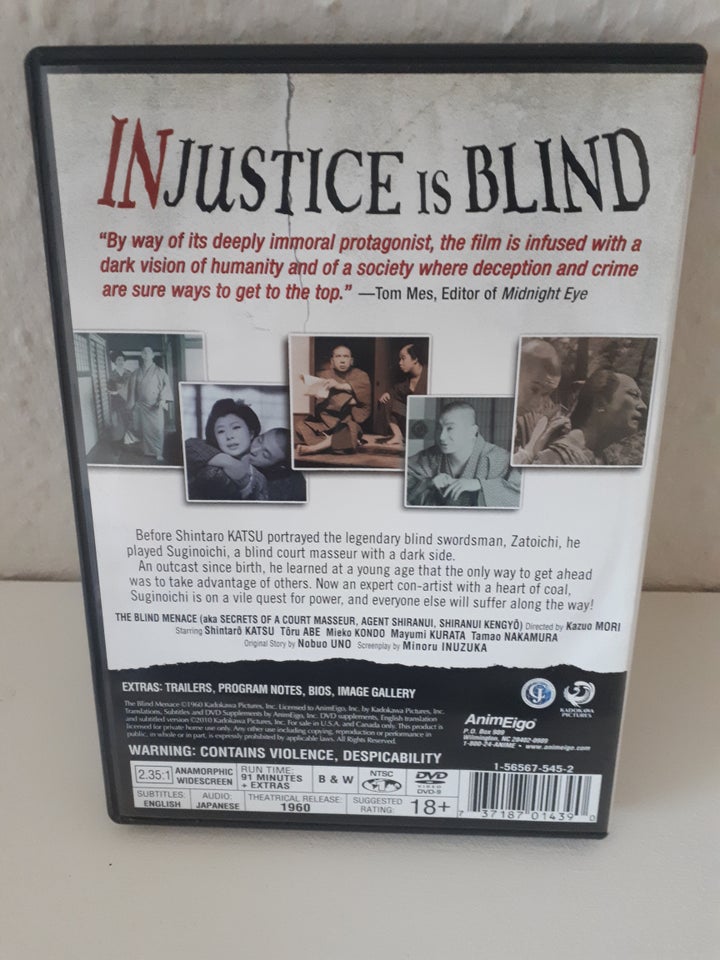 The blind menace, instruktør Kazuo mori, DVD