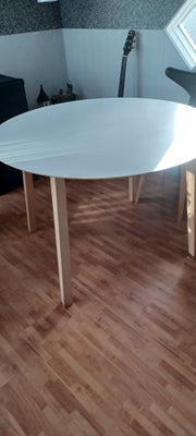 Spisebord, Laminat/bøg, b: 90 l: 90, Rundt hvidt spisebord med stel og kant  bøgetræ 
Separat udtræk