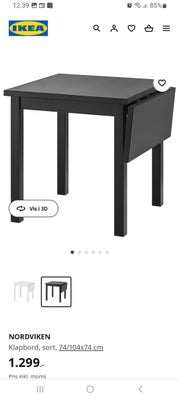 Spisebord, Ikea/Nordviken , b: 74 l: 74, Lille spisebord/cafebord i pæn stand sælges. 
Det er fra ik