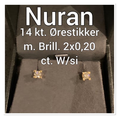 Øreringe, guld, Nuran, Virkelige flotte øreringe i 14 karat guld med 0,40 carat diamanter sælges