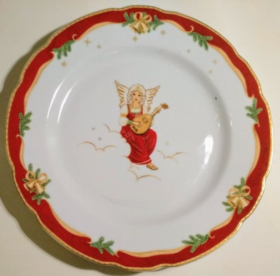 Porcelæn, Tallerkener , Firkløveren, 6 flotte flade tallerkener fra Firkløveren med guldet kant. Jul