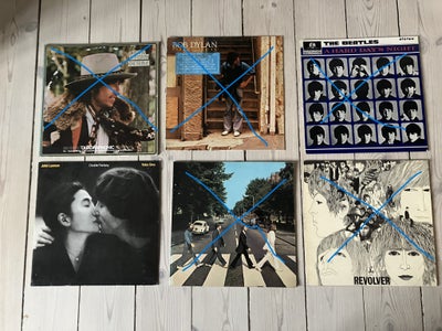 LP, Beatles, Diverse LPer
Beatles 50,- pr stk
Bob Dylan 25,- pr stk
John lennon 25,- pr. stk