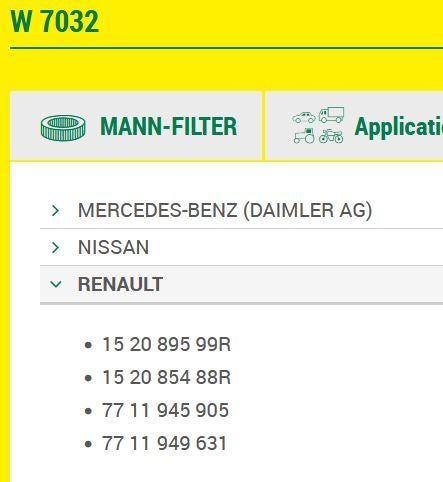 Andre reservedele, Oliefilter, Renault