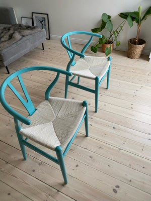 Spisebordsstol, Wegner Y-stol, Y-stol - 2 stk. turkise y-stole sælges, design af Hans J. Wegner fra 