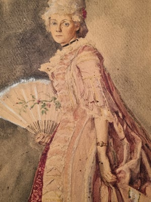 Akvarel, Ubekendt ca. 1890, motiv: Portrætter/Figurer, stil: Realisme, b: 27 h: 37, Kvinde med vifte