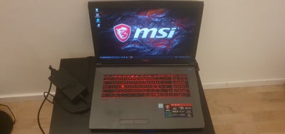 MSI  1060 6GB GAMER, Intel Core i7-7700HQ GHz, 8 GB ram, 256 + 1000 GB harddisk, God, Computerens mæ