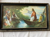 Billede i vintage ramme, motiv: Jesus på Genesarat Sø, b: 43