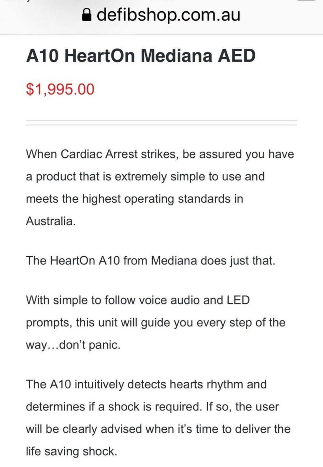 Hjertestarter, A10 heartON Mediana