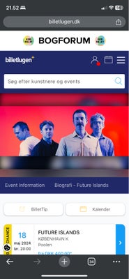 Future Island: Koncertbilletter d. 18.5.24, rock, Hejsa. Jeg sælger to koncertbilletter til Future I