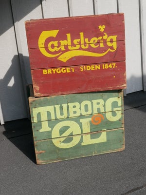 Ølkasse, Carlsberg og Tuborg trækasser, Originale Tuborg (12 stk) og Carlsberg (3 stk) ølkasser i tr