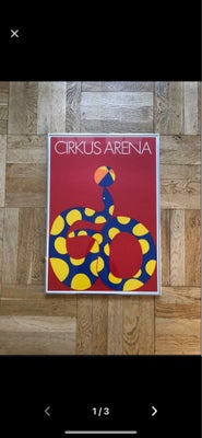 Plakat i ramme, Per Arnoldi, motiv: Slange fra cirkus med bold, b: 48 h: 68, Kunst til børneværelset