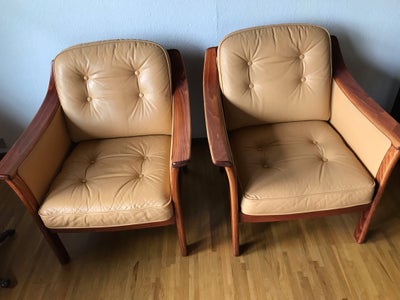 Sofagruppe, læder, 3 pers., Sofa og to lænestole sælges som sæt eller separat. 
Udført i blødt lys b