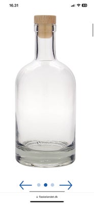 Glas, Glasflasker med kork, Sælger 12 ubrugte glasflasker med kork. 700ml 

Kan afhentes i Køge.