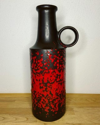 Keramik, Gulvvase, Scheurich, Super fed West Germany gulvvase ( 412/40 ) i sortbrun med rød løbeglas