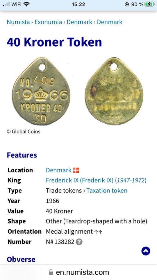 Andre samleobjekter, Gammel dansk mønt - Token - Polet