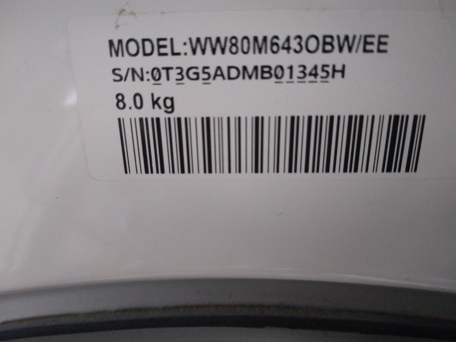 Samsung vaskemaskine, WW80M6430BW/EE, frontbetjent