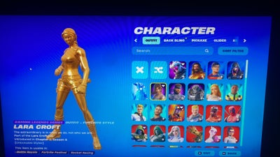 Fortnite 150 skins Lara croft fuld guld , Fortnite, computerspil