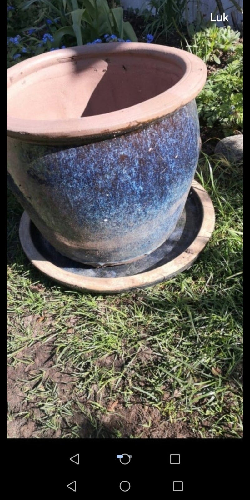 Stor keramik krukke med underskål Ca 38x34
