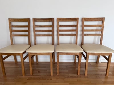 Spisebordsstol, egetræ, ægte okselæder, 

4 spisebordsstole fremstillet af massivt egetræ med sæder 