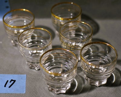 Glas, Snapseglas, 6 små ældre snapseglas med guldkanter